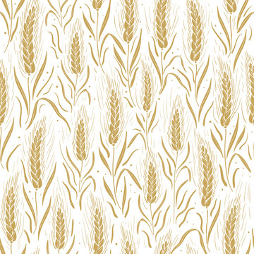 Vector seamless pattern background with wheat crops silhouette. Pattern, seamless, nature, background.