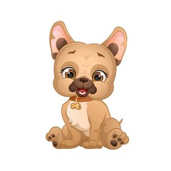 Fototapeta premium Cute french bulldog puppy, cartoon dog in collar.