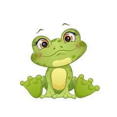 Obraz premium Cute cartoon frog, vector illustration. Isolated on white background.