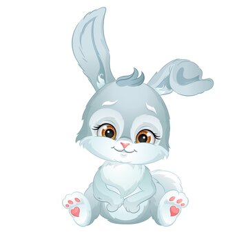 Cute cartoon rabbit. Woodland animal vector illustration. Isolated on white background.