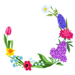 Fototapeta premium Decorative frame with summer flowers. Beautiful decorative bouquet of blooming plants.