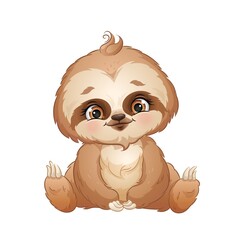 Obraz premium Cute cartoon sloth, vector illustration. Tropical animal, isolated white background.