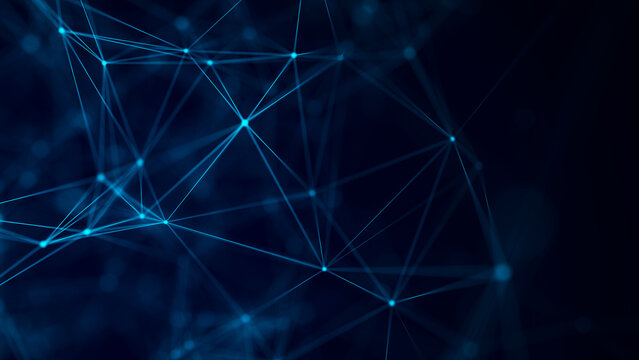 Abstract geometric background with connecting points and lines. Abstract blue digital background. Network concept. Big data complex with compounds. 3D rendering.