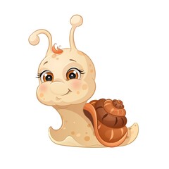 Cartoon snail vector illustration. Cute slug, isolated white background.