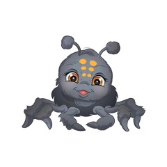 Cartoon black spider vector illustration. Cute bug, isolated white background.