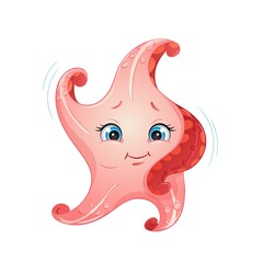 Cartoon red starfish, vector illustration. Cute sea mollusk.