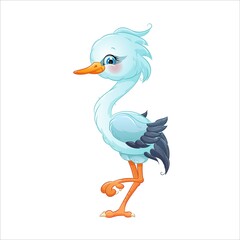 Cartoon stork, vector illustration. Cute flying bird.