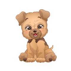 Fototapeta premium Cartoon terrier puppy vector illustration. Cute dog clipart, white background.