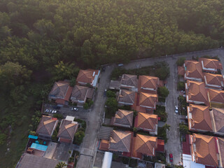 Aerial view of village in the morning