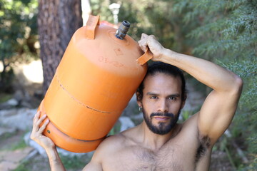 Propane tank delivery man with attractive look