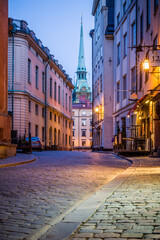 Fototapeta premium Deserted Streets In Gamla Stan, Stockholm At Dusk