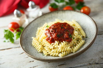 Pasta with homemade tomato sauce