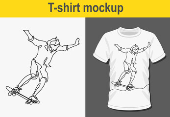 Graphic t-shirt design, Continuous line drawing. Boy riding a skateboard.,vector illustration for t-shirt.