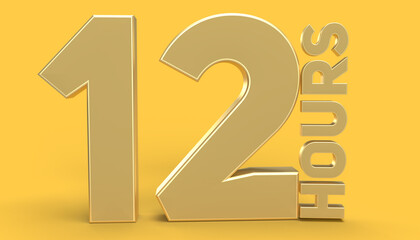 12 Hours 3d rendering in gold materials, High-quality 3d illustration.