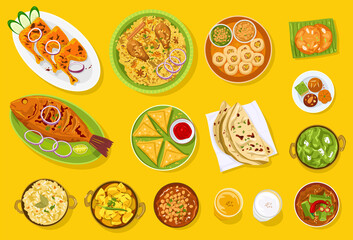 Food background, Top down view variety of Indian food