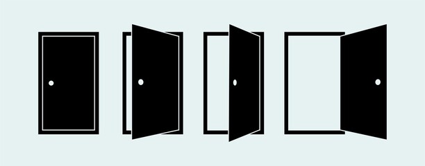 Open and close door icon set. Door silhouette vector icon illustration.