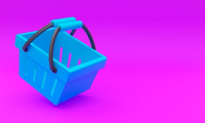 3D illustration, shopping basket , pink background, copy space , 3d rendering