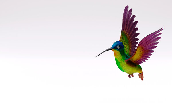 3d image, hummingbird isolated, on white background, copy space, 3d rendering
