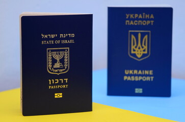 The concept of change of citizenship. New returnee. Passport of Ukraine, passport of Israel. New repatriate