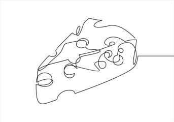 One continuous line drawing of fresh delicious Italian holed cheese shop logo emblem. 