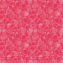 Seamless pattern with icons of fruits and berries, vector illustration