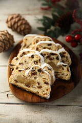 Traditional homemade stollen cake with marzipan