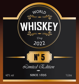 Vectorial illustration simulating a whisky bottle label for the celebration of World Whisky Day. May 15th