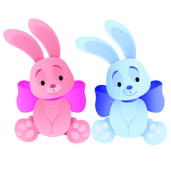 Two bunnies pink and blue