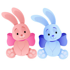 Two bunnies pink and blue