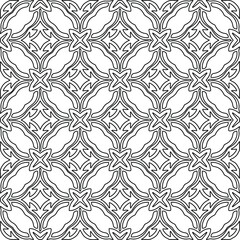 
Vector monochrome pattern, Abstract texture for fabric print, card, table cloth, furniture, banner, cover, invitation, decoration, wrapping.Repeating geometric tiles with stripe elements.Black and 
w