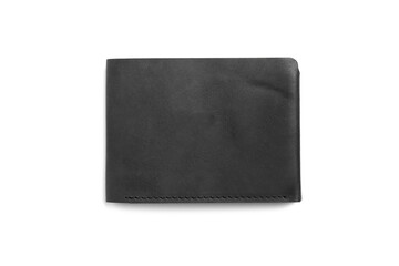 Stylish classic black leather mens wallet isolated on white background. Mock up for branding.