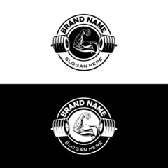 Gym logo, fitness logo with barbell and circle