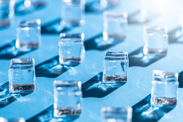 Cold ice on blue background, Cool summer background, Nobody	