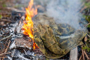 camouflage uniform in fire