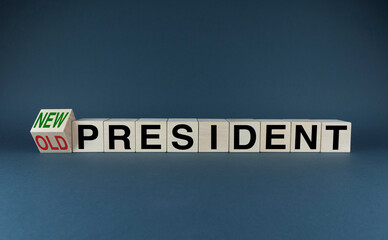 Dice form the choice words Old president or New president. Concept of election of new leaders