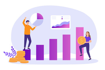 Business people increase financial chart, team work