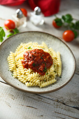 Pasta with homemade tomato sauce