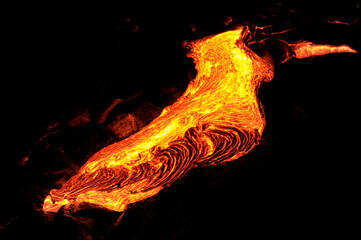 Flowing magma lava flow, closeup, Kilauea, Big Island, Hawaii