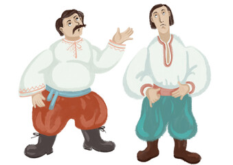 Hand drawing  heroes of Ukrainian fairy tales. Two cossacks
