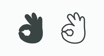 Obraz premium Ok hand vector icon isolated set. agreement, yes, perfect sign symbol with finger