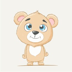 Cute baby bear. Postcard. Greeting card with bear cub. Vector illustration.