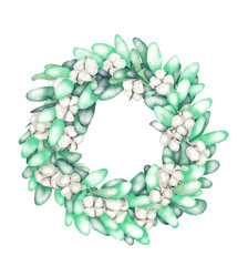 Round wreath illustration watercolor style. Spring