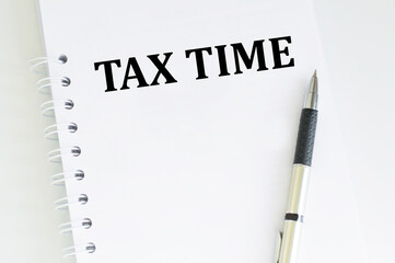 Tax time - Notification of the need to file tax returns, tax form at accauntant workplace with empty space for text, mockup or template