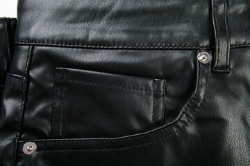  black vegan leather trousers close up view - Image