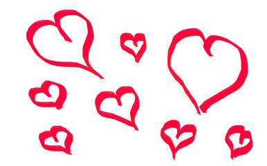 Lots of red hearts drawn carelessly by hand