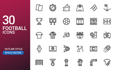 Football game icon set in outlined style. Suitable for football channel vector illustration, sport and world soccer competition website. © nendrawahyu