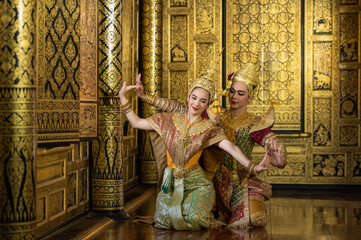 Pantomime (Khon) is traditional Thai classic masked play enacting scenes from the Ramayana with a...
