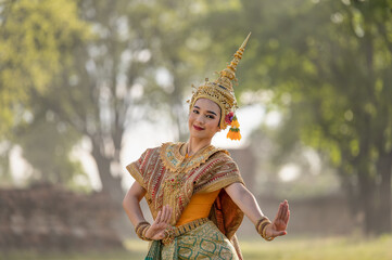 Pantomime (Khon) is traditional Thai classic masked play enacting scenes from the Ramayana in a...