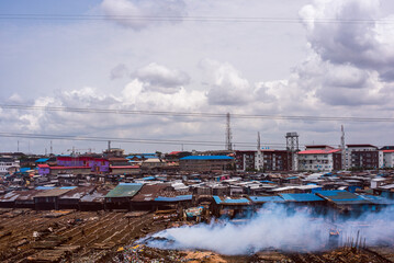 Cross view of Makoko sawmill area from the TMB in Lagos, NIGERIA, April 12 2022. Nigerian Economy...
