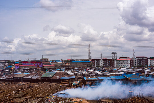 Cross view of Makoko sawmill area from the TMB in Lagos, NIGERIA, April 12 2022. Nigerian Economy Amidst Rising Inflation